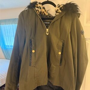 Gianni Bini Olive Utility Jacket with Faux Fur Trim